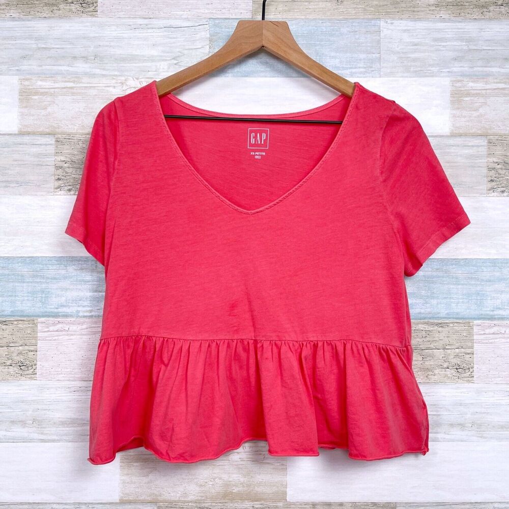 GAP Relaxed Peplum Tee Pink Short Sleeve Cotton Casual Womens XSP XS Petite